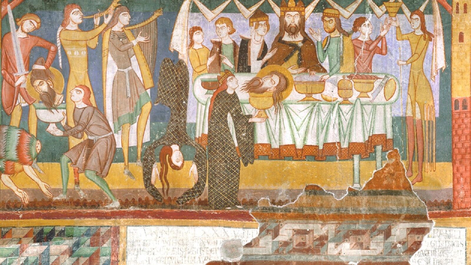 Herod's banquet: Romanesque mural in the monastery church of Müstair