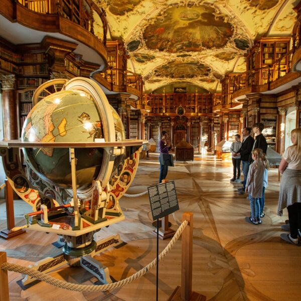 Abbey library with globe