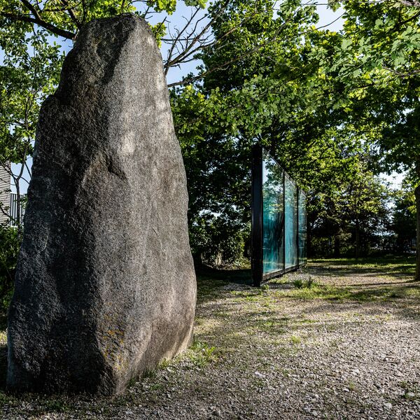 Menhir of Bevaix/Treytel placed at the entrance of the Laténium archaeological park